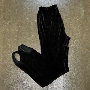 Vintage 90s Black Velvert Energie Leggings Womens Medium Foot Cuff Elastic Waist